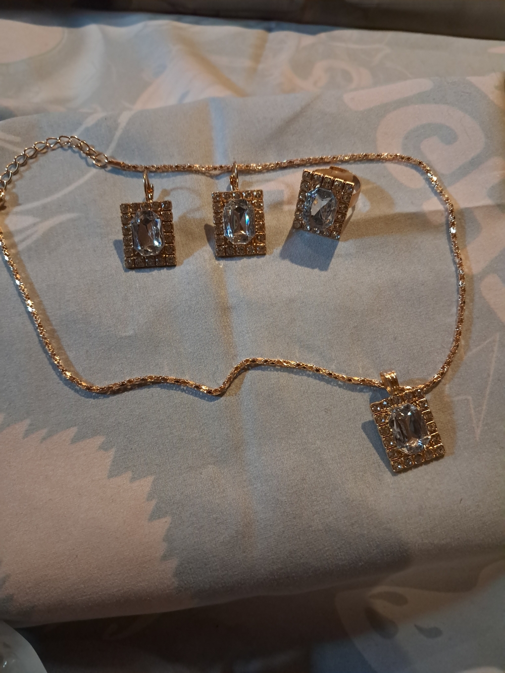 Gold-Tone Clear Crystal Pendant Necklace and Earring Set
